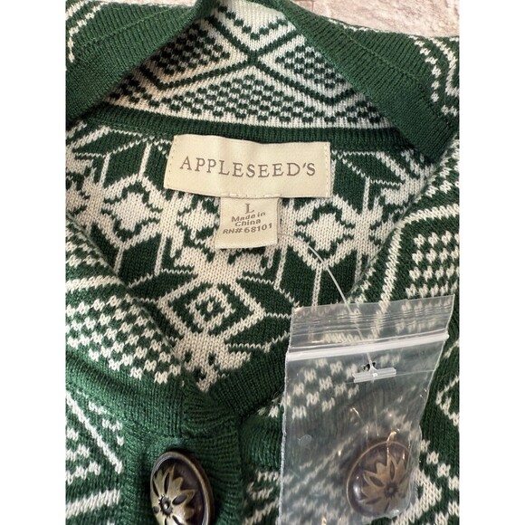 Vitange Appleseeds Sz L green ivory fair isle Nordic button up soft ca… - Picture 9 of 11